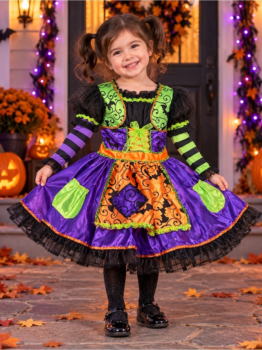 NWOT Purple Green Orange Halloween Witch Dress for Kids